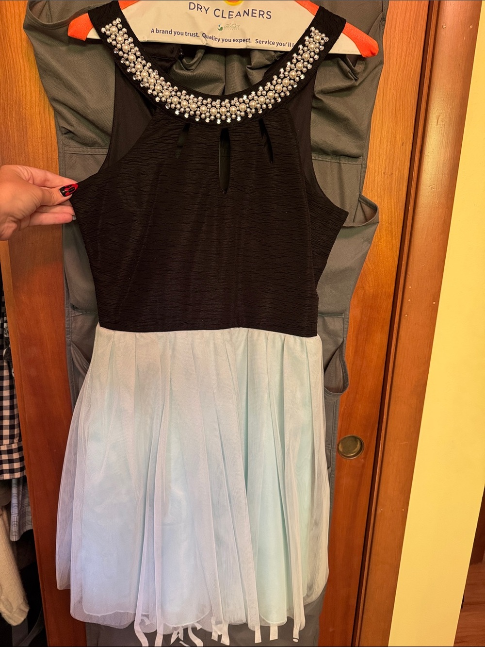 Teeze Me Black Bodice with Light Blue Tulle Skirt Girls Dress